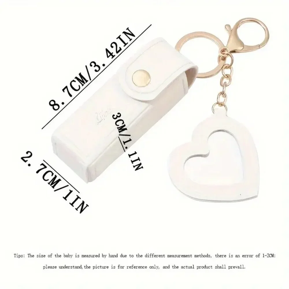 ๐ Red Mini Lipstick Holder Keychain w/ Heart Mirror ๐ Portable & Stylish! - Picture 5 of 5